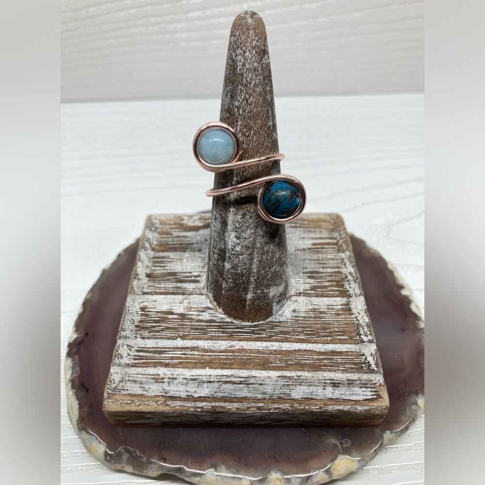 ✨Handmade Aquamarine & Jasper Rose Gold Ring